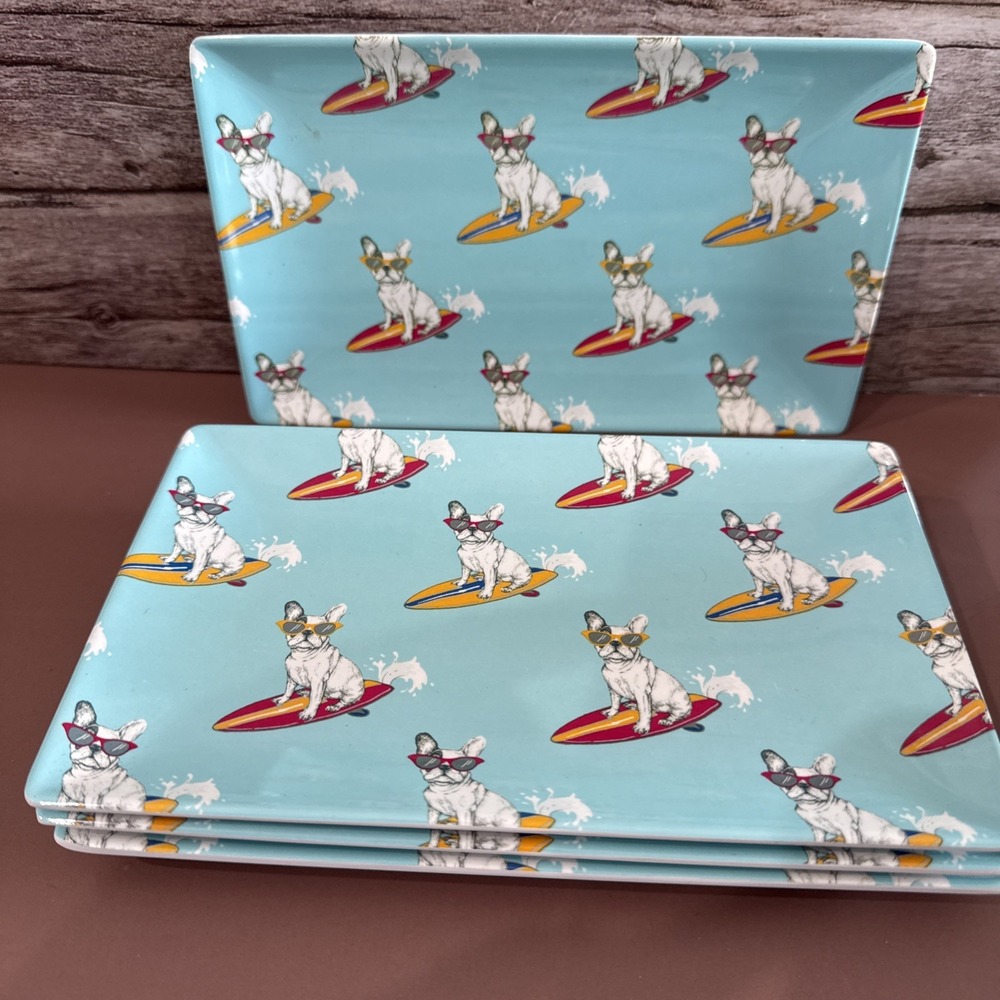 Bull Dog Surfing Melamine Small Serving Tray 8" X 5"